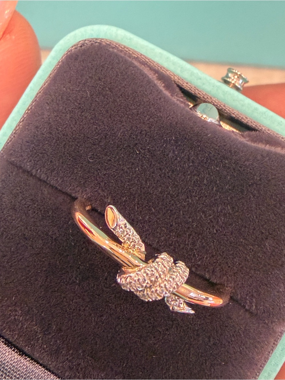 Tiffany Knot Ring in Rose Gold and Platinum with diamonds size 7.5